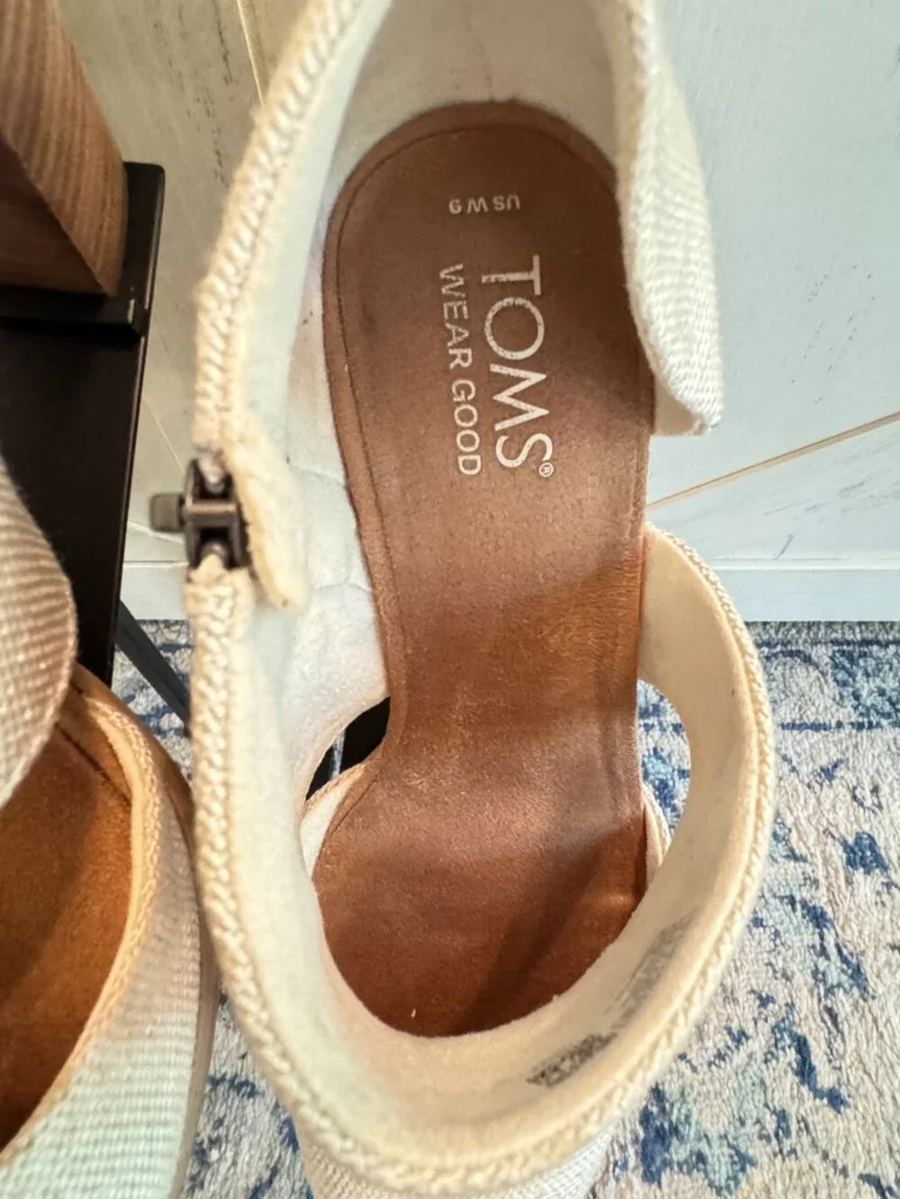 TOMS Milan Nova Block Heel Natural Canvas Shoes Size 9 Comfort Heel